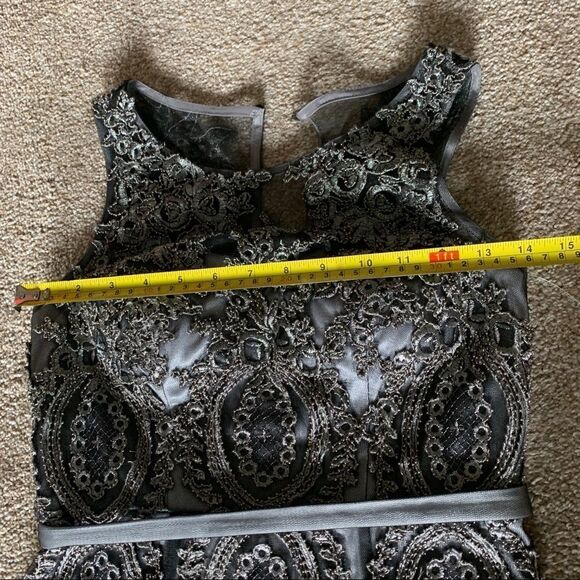 DECODE Soutache Lace Godet Prom Dress - Sleeveless, Silver Gray 🔥 - Picture 14 of 17